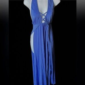 Elegant Blue Halter Maxi Dress